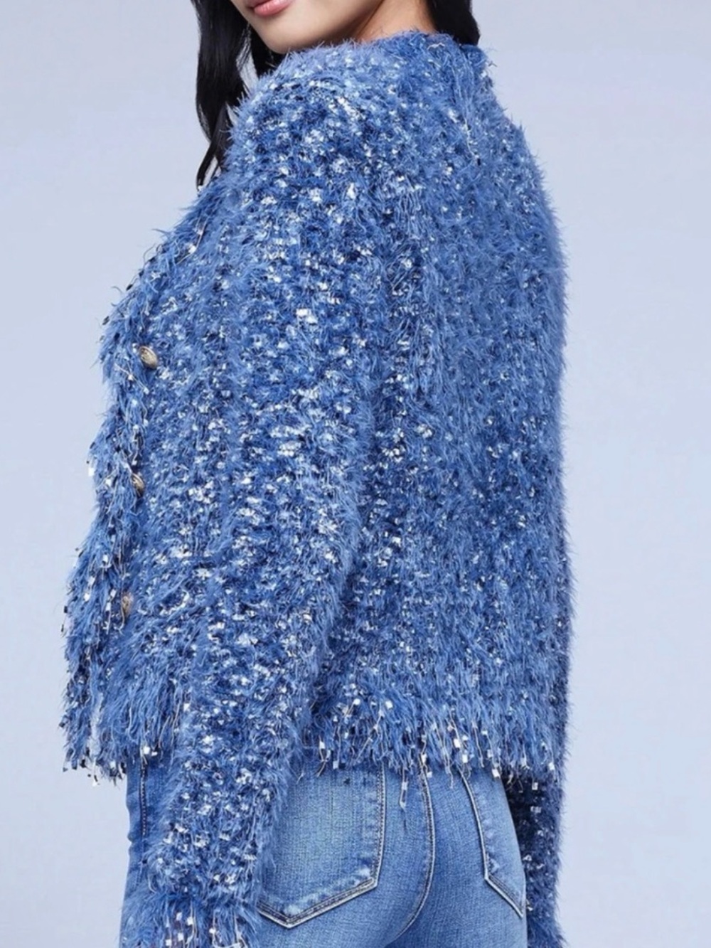 L'Agence Azure Blue Fuzzy Cardigan - Picture 5 of 11